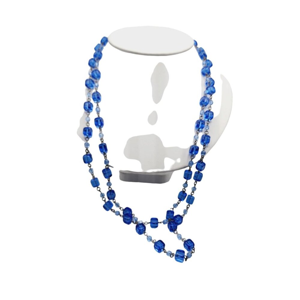 Antique Art Deco Linked Glass Cube Beaded Necklace (A2562)